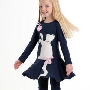Kate Mack Biscotti Navy Cat Appliqué Dress (6X)